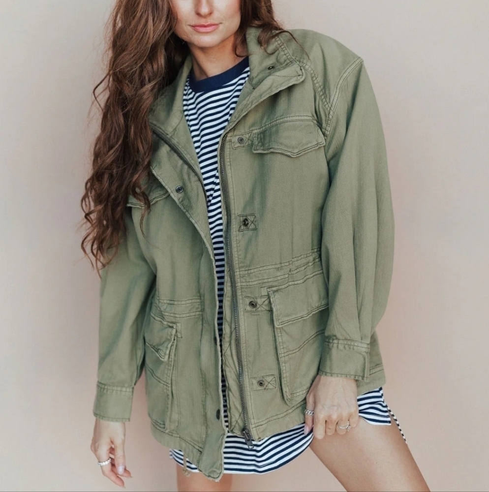 Free People Arya Utility Jacket Oversized Zip Up Button Up Layering Medium